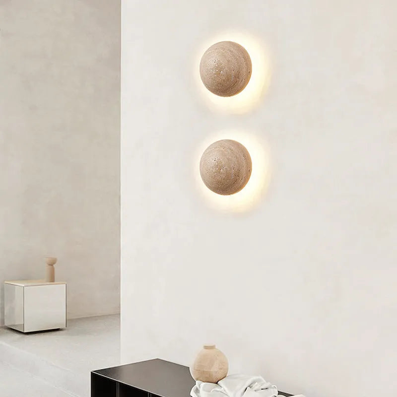 Yellow cave stone semicircle wall lamp with iron housing and pull switch