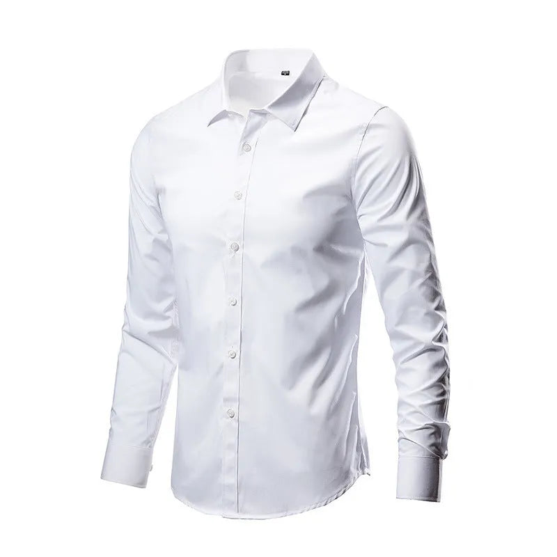 Loose fit long sleeve linen shirt shown in multiple colour options.