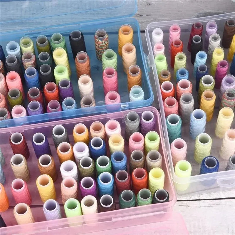 Plastic storage box with 42 compartments for organising embroidery needles and sewing supplies
