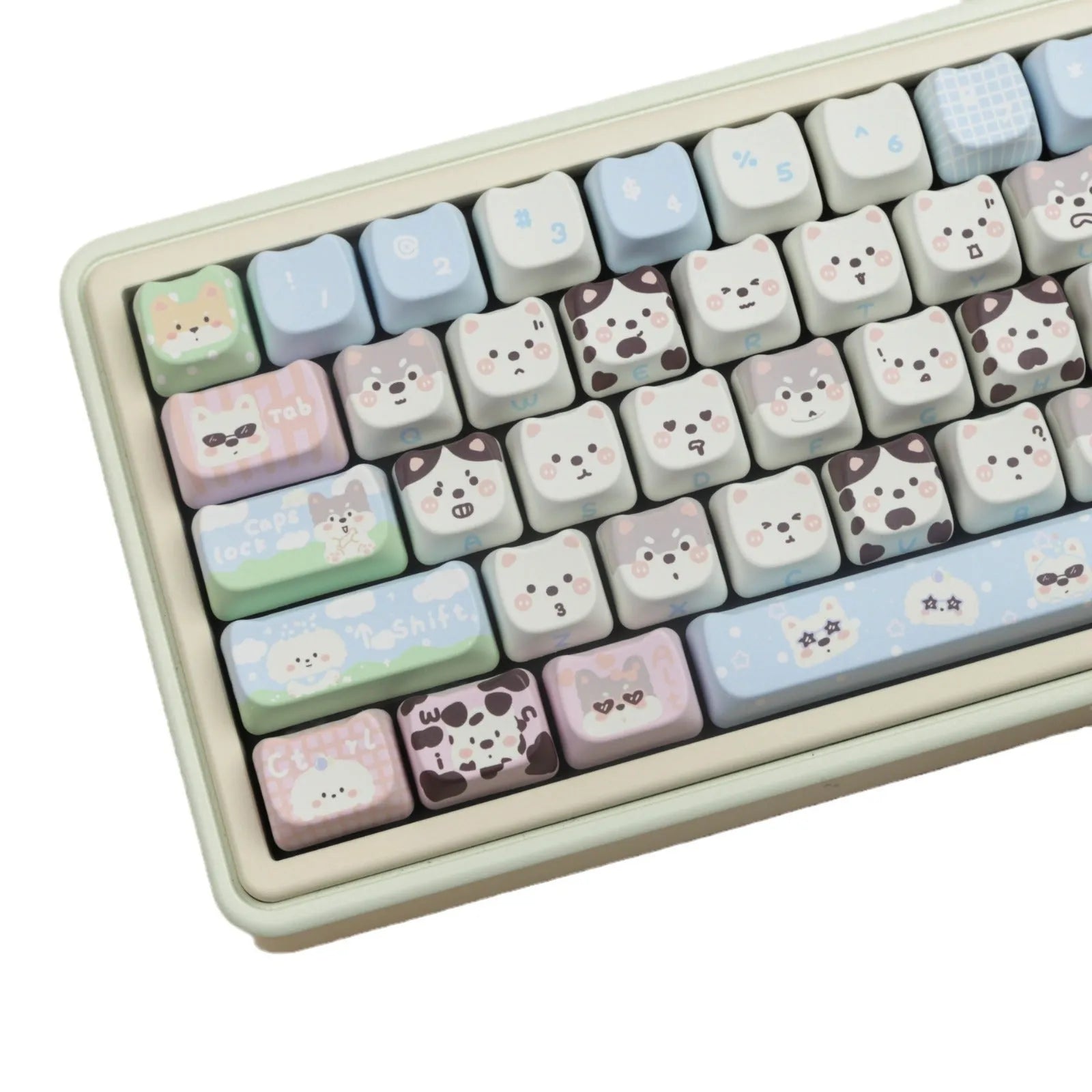 Full set of PBT sublimation keycaps with colourful puppy design for mechanical keyboards