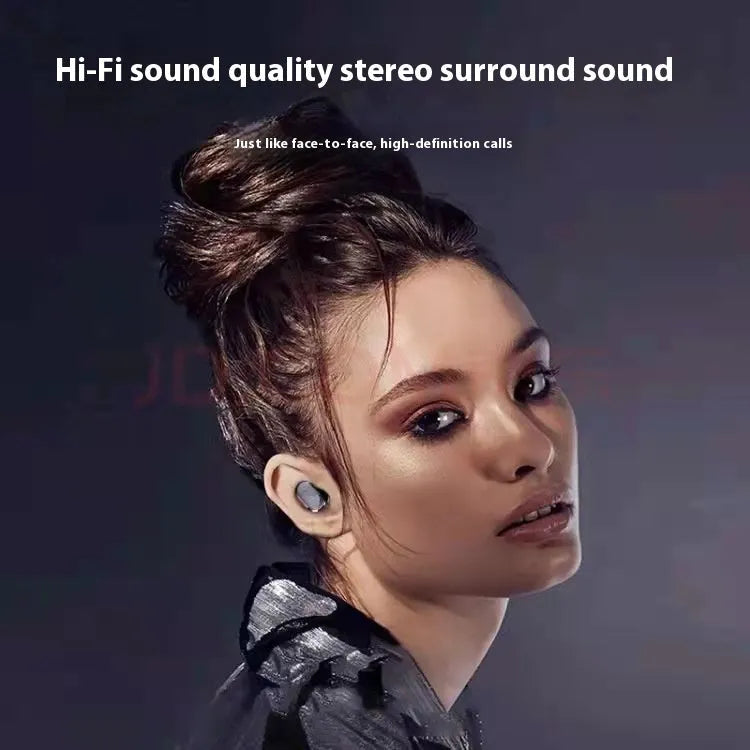 A68 real wireless Bluetooth earbuds black ribbon display charging case with earbuds and cable