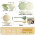 Solid colour ceramic tableware set with seven pieces in minimalist Japanese style design