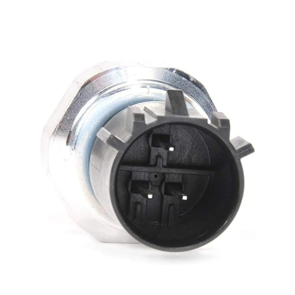 Silver automobile fuel pressure sensor with electrical connector for fuel system monitoring