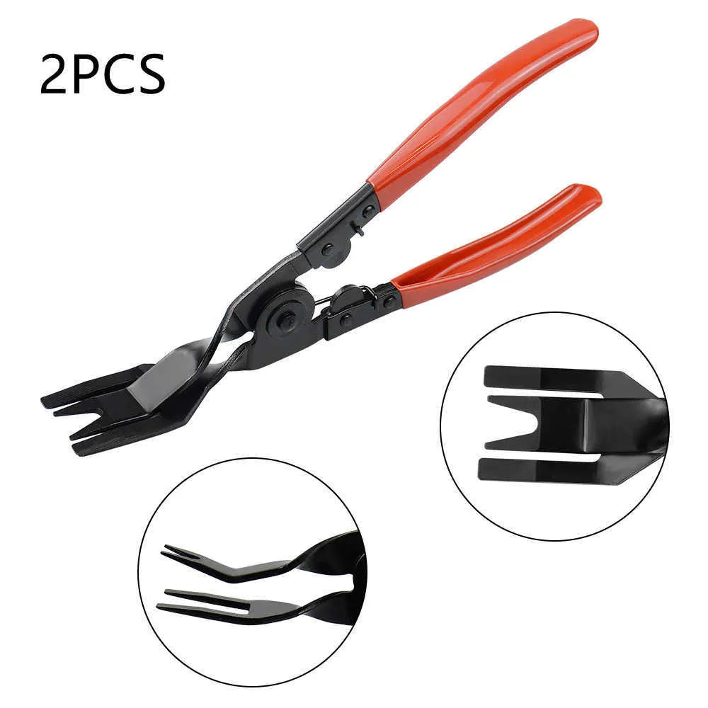 Red handle automotive door panel clip removal tool with steel construction for General Motors vehicles
