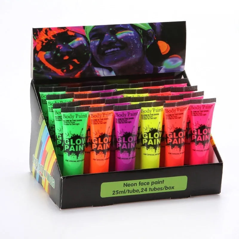25ml plastic squeeze tube of neon green face paint and body paint with non-toxic gouache formula