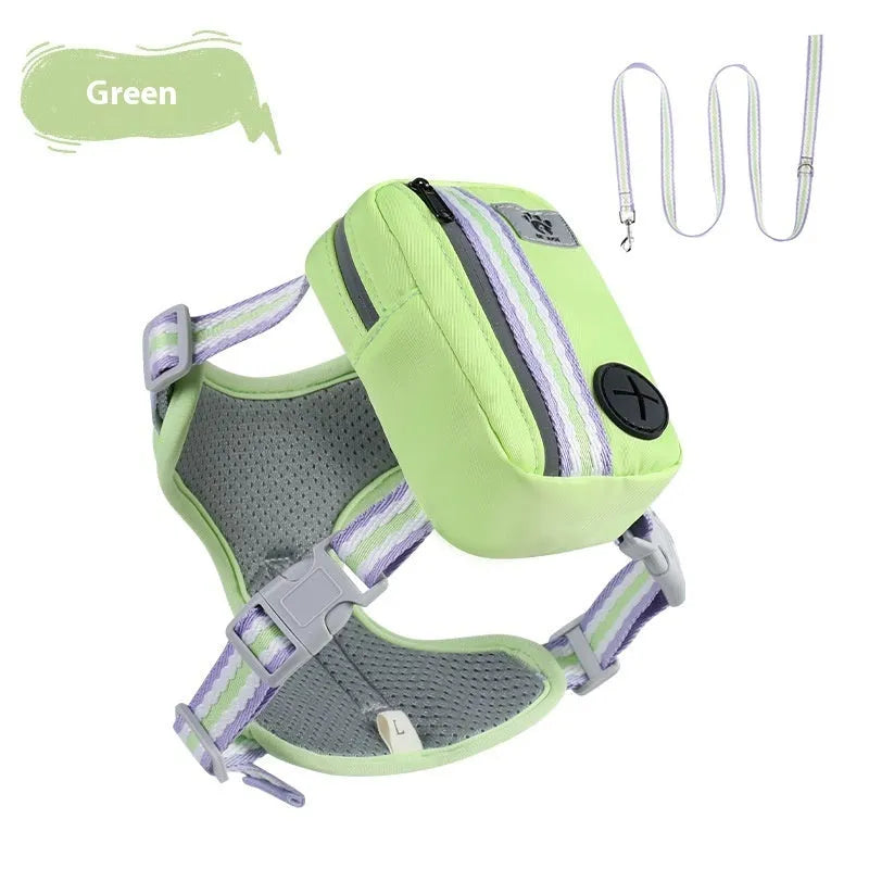 Colour options for an anti-strangulation pet safety harness with a free lead.