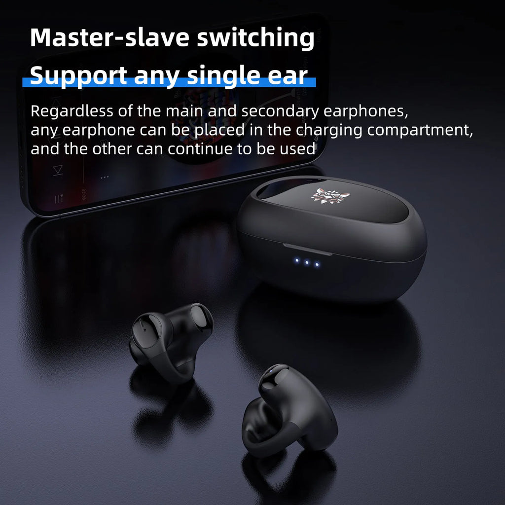 Black and white Bluetooth gaming sports headset with ear hook design for wireless audio during activity