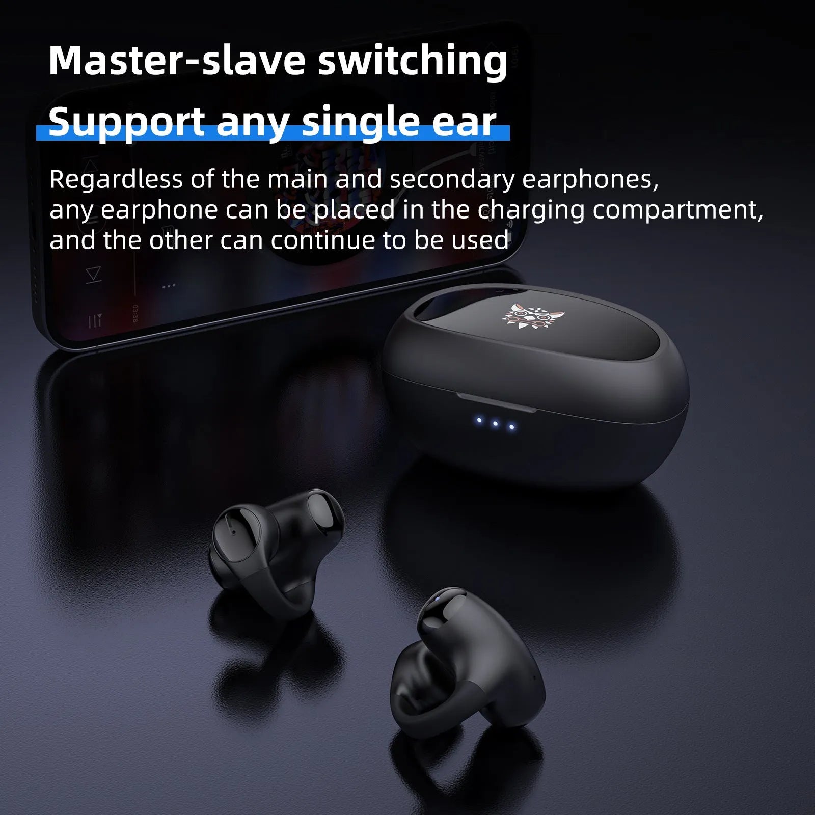 Black and white Bluetooth gaming sports headset with ear hook design for wireless audio during activity