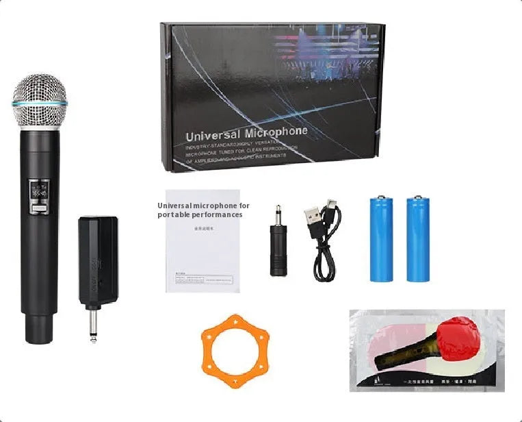 2.4G wireless microphone handheld with built-in battery and silver network noise reduction