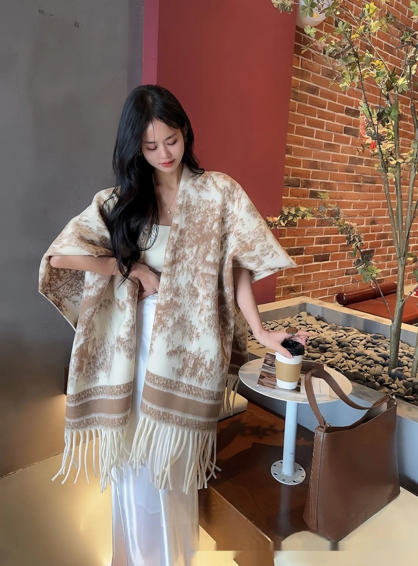 Women's personalised tassel scarf cape shawl in polyester fabric with free size fit