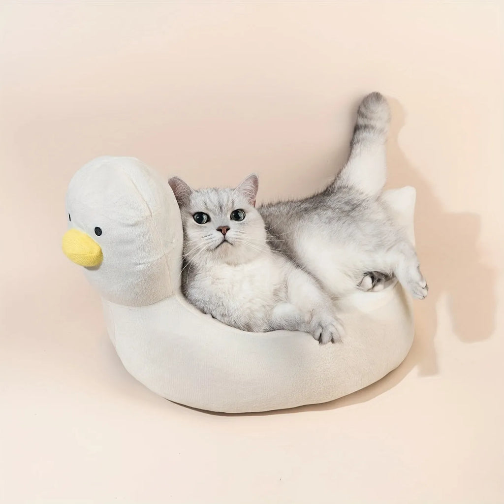 Duck-shaped fluffy pet bed sofa for small dogs and cats in blue or white colour