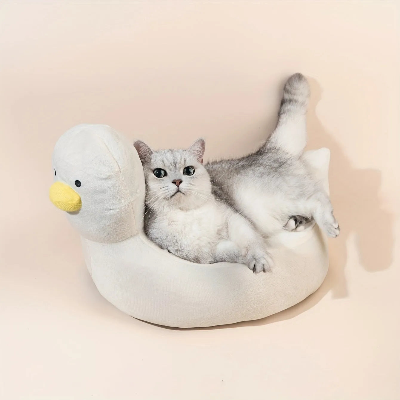 Duck-shaped fluffy pet bed sofa for small dogs and cats in blue or white colour