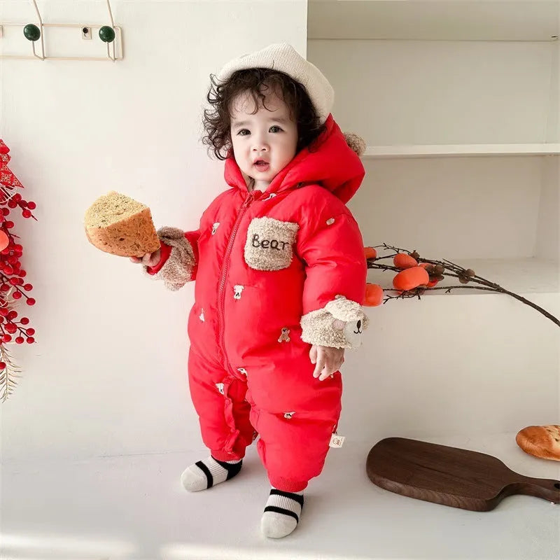 Baby winter velvet padded coat in beige with hood and zip front suitable for height 73cm to 100cm