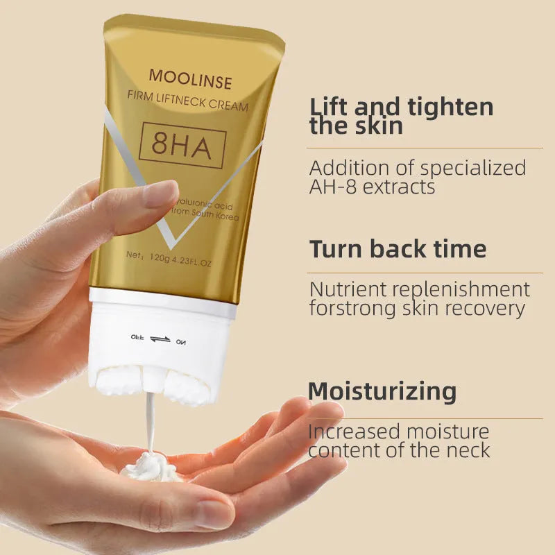 Neck firming cream jar with massage roller applicator for skincare application
