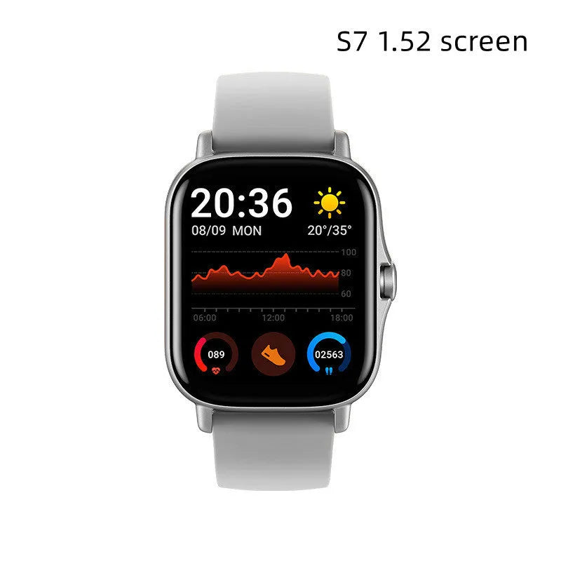 GT20 smart watch with alloy case and black silicone strap showing heart rate monitoring on screen