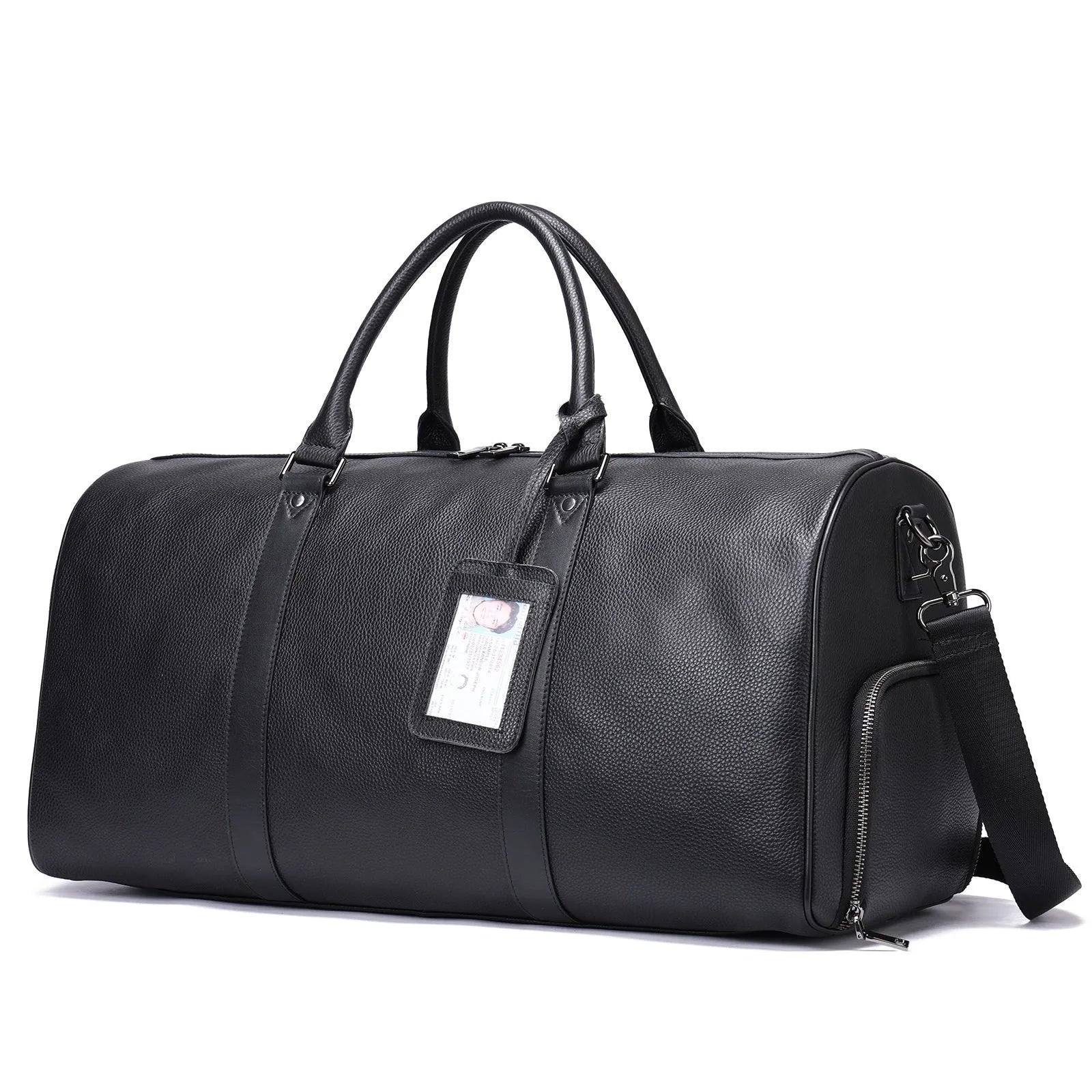 Men's leather excursion travel bag in black or coffee colour with single strap
