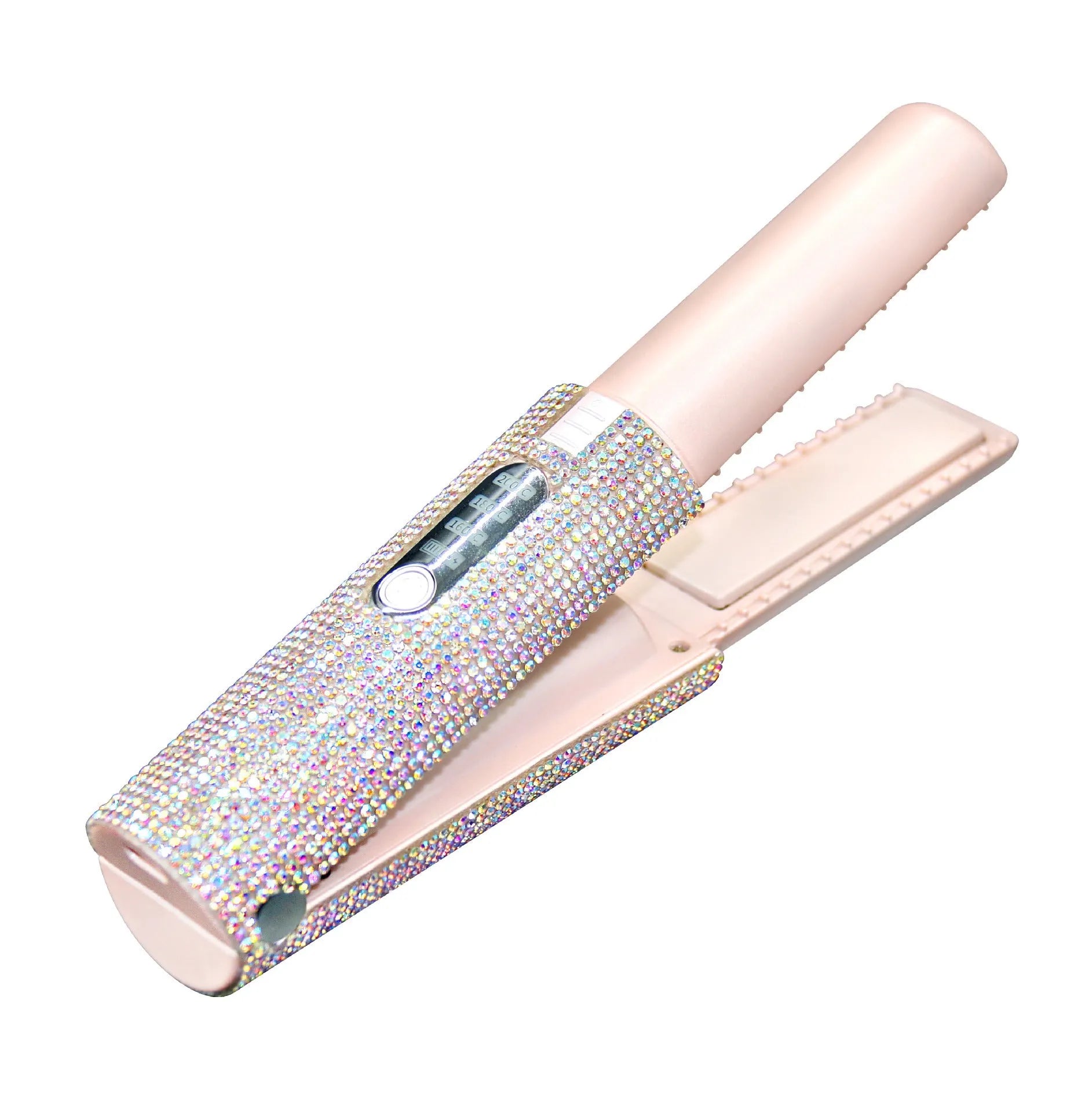 2-in-1 electric USB hair straightening brush with ceramic coating in green