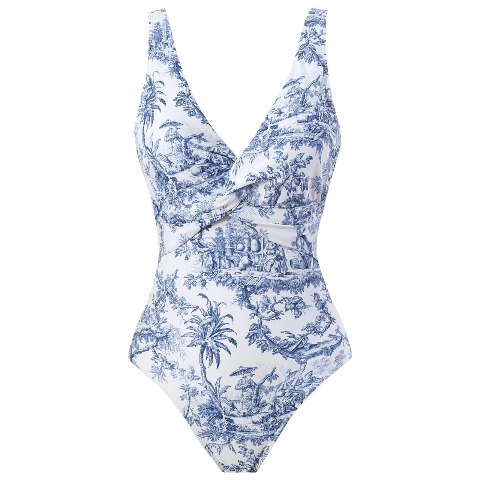 Women's conservative one-piece swimsuit with short sleeves in a vintage yellow floral print pattern.