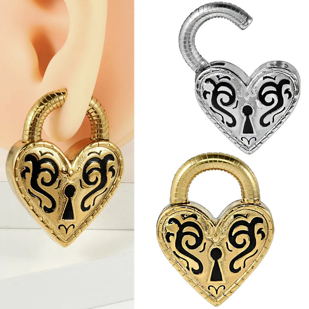 Women's heart-shaped stainless steel earrings in gold and steel colour options