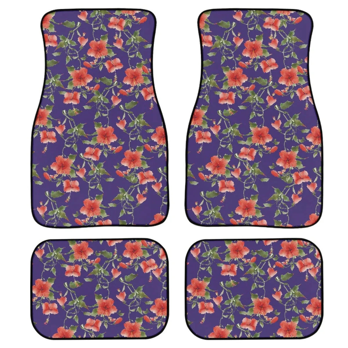 Black rubber car floor mats with 20mm thickness and waterproof backing in four-piece set