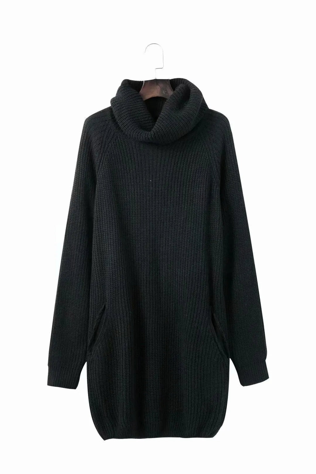 Women's apricot lapel collar sweater with side pockets, loose slim fit on mannequin