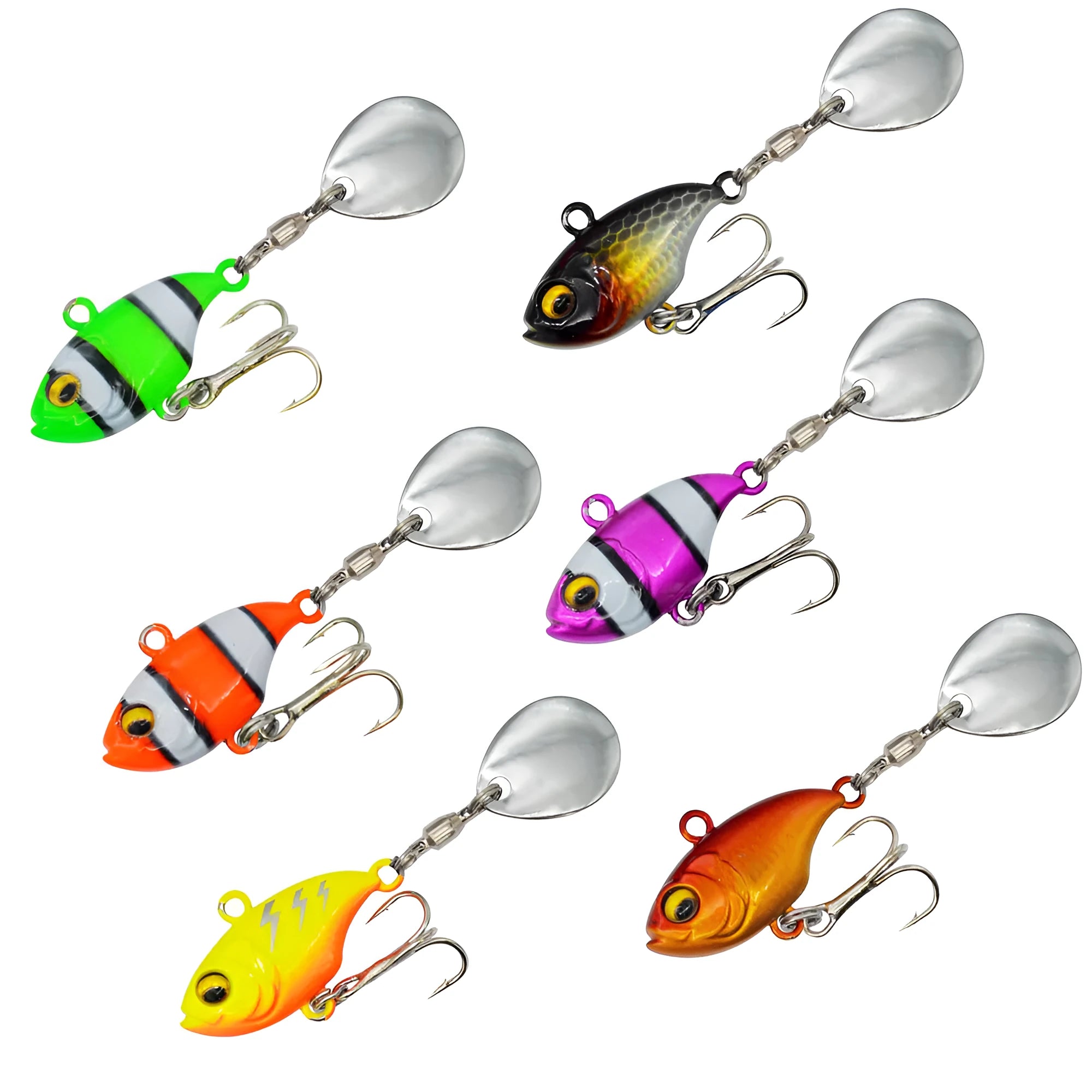 Metal sea fishing iron plate lure with rotating sequins showing colour variations