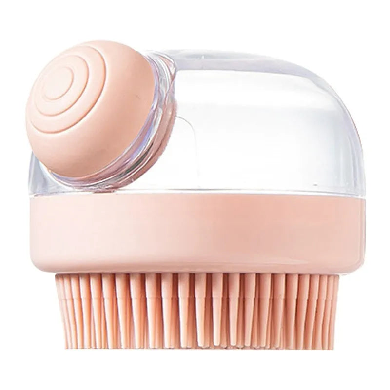 Pet bath silicone brush with liquid dispensing in Moonstone Gray for dogs