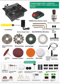 Lithium ion cordless micro desktop saw with metal body on a workbench