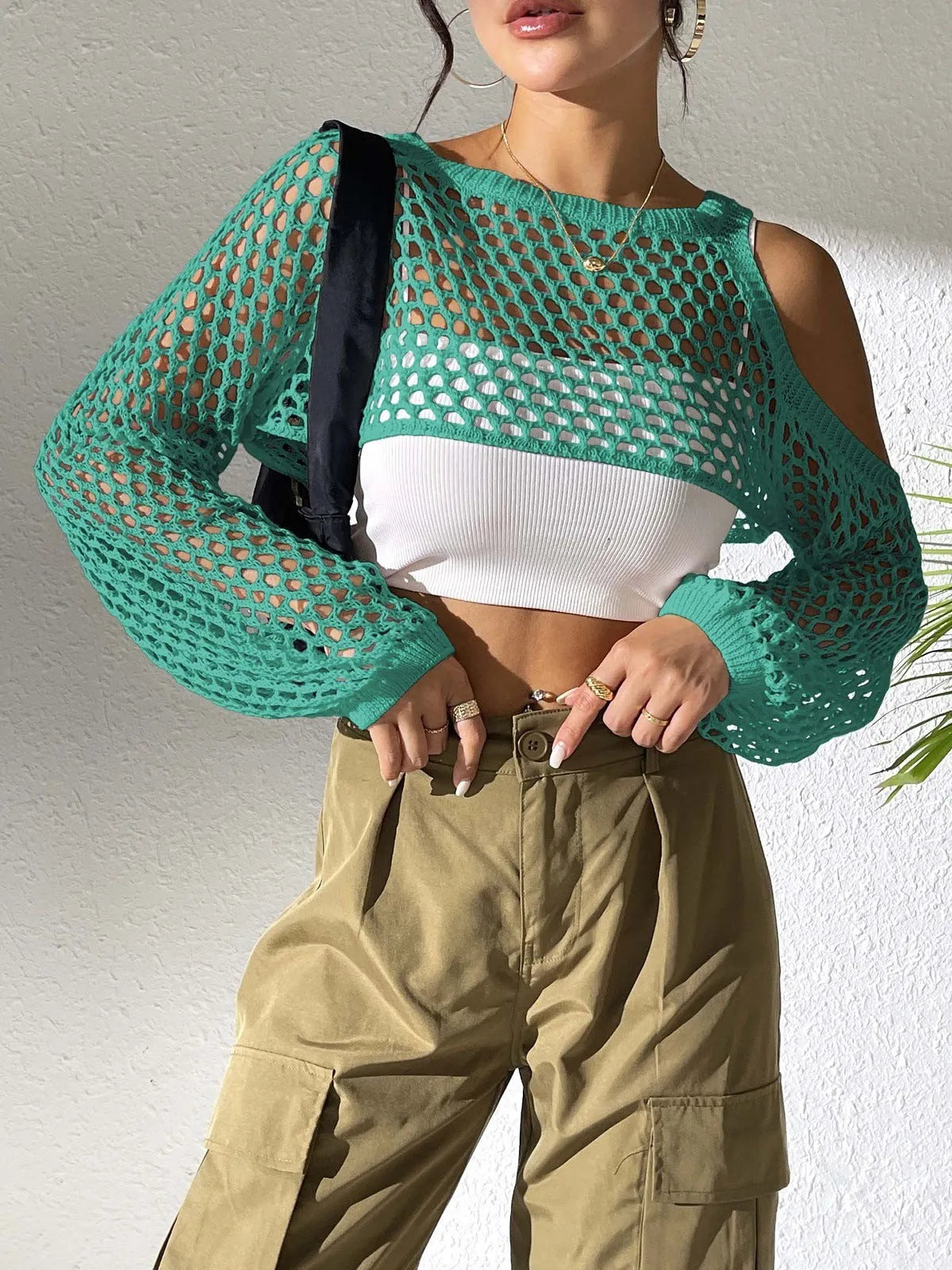 Beach couple hollowed navel mesh shirt in free size with six colour options