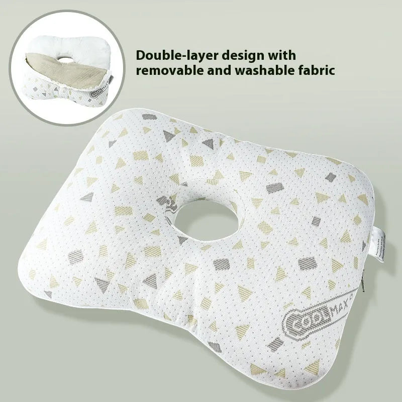Single hole ear pillow for beauty salon use, shown in a plaid grey colour with detachable cover.