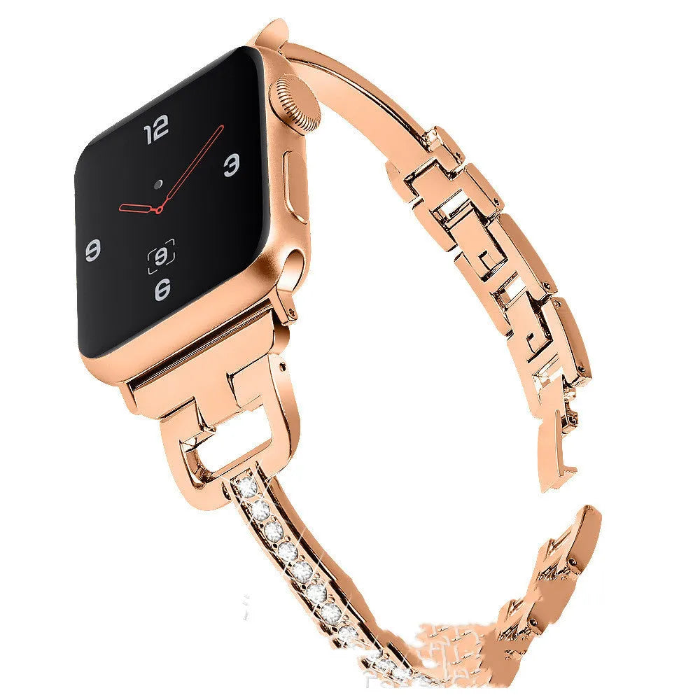 D-shaped metal diamond cut Apple Watch compatible strap in six colour options