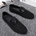 Men's black and grey suede and leather casual shoes with rubber sole