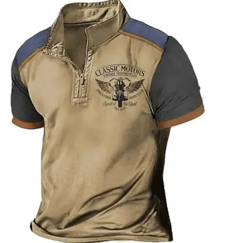 Golf polo shirt with 3D printed design on polyester bird eye fabric in loose fit pullover style