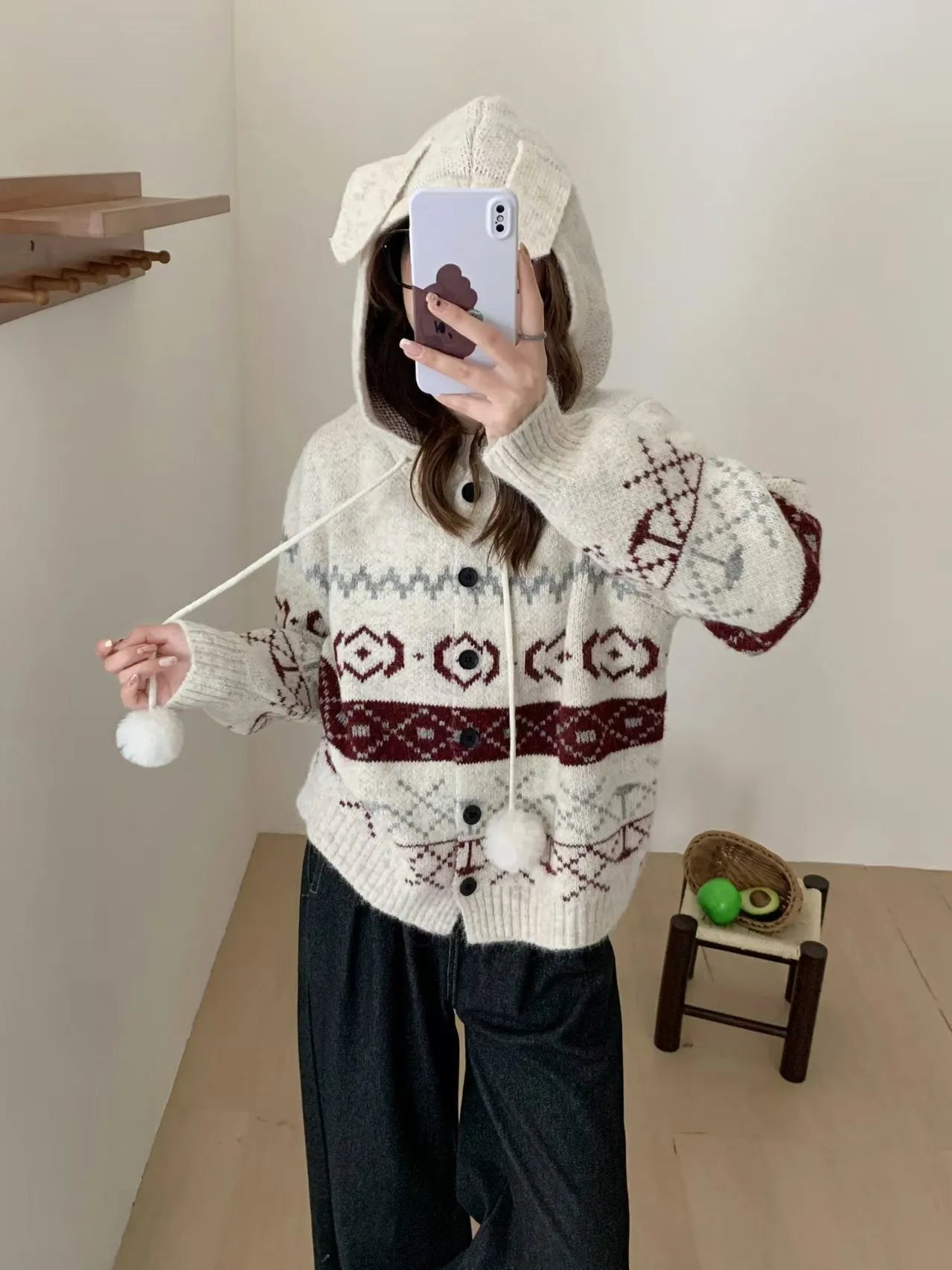 Women's plus size brocade geometric pattern acrylic sweater coat loose fit long sleeve
