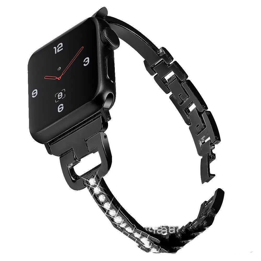 D-shaped metal diamond cut Apple Watch compatible strap in six colour options