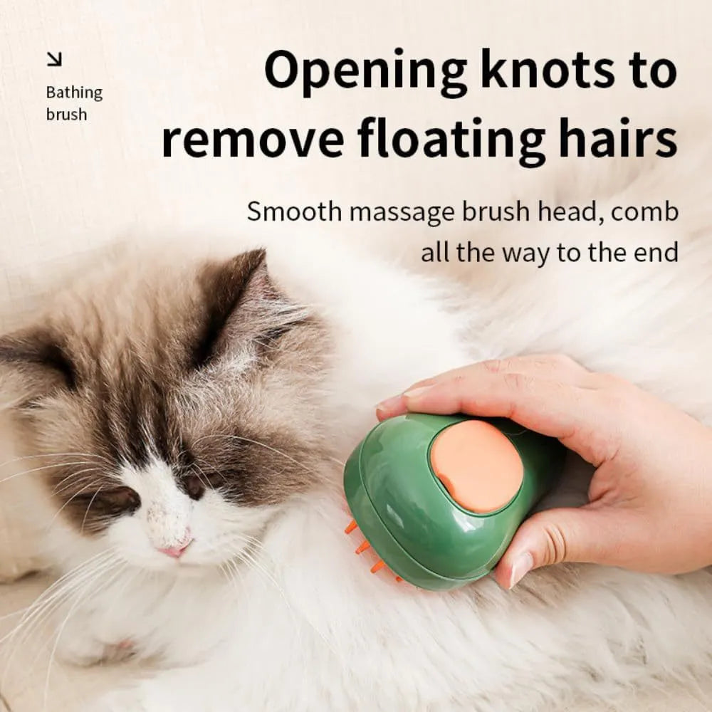 Green and white silicone cat steam brush with water spray function for pet grooming
