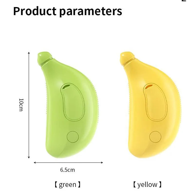 Rechargeable 3-in-1 cat steam brush with silicone teeth in green or yellow colour