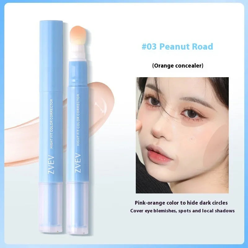 Concealer pen with sponge brush head for clothing stain correction in three colour-correcting shades