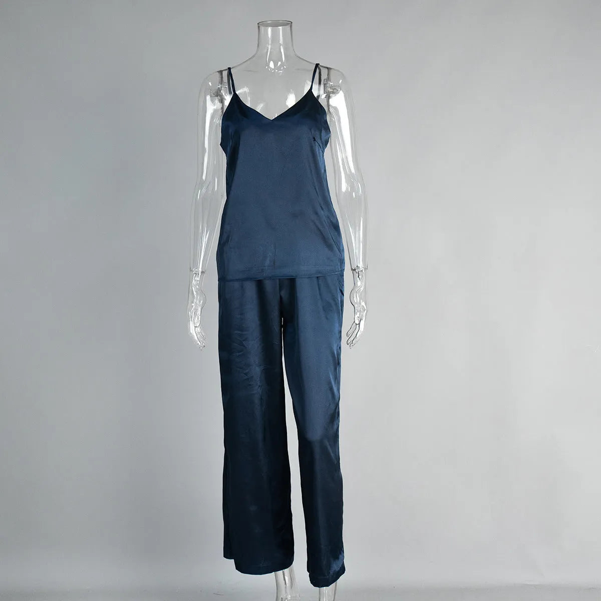 Polyester suspender trousers pajamas suit in European American style, two-piece set, available in multiple colours for home wear