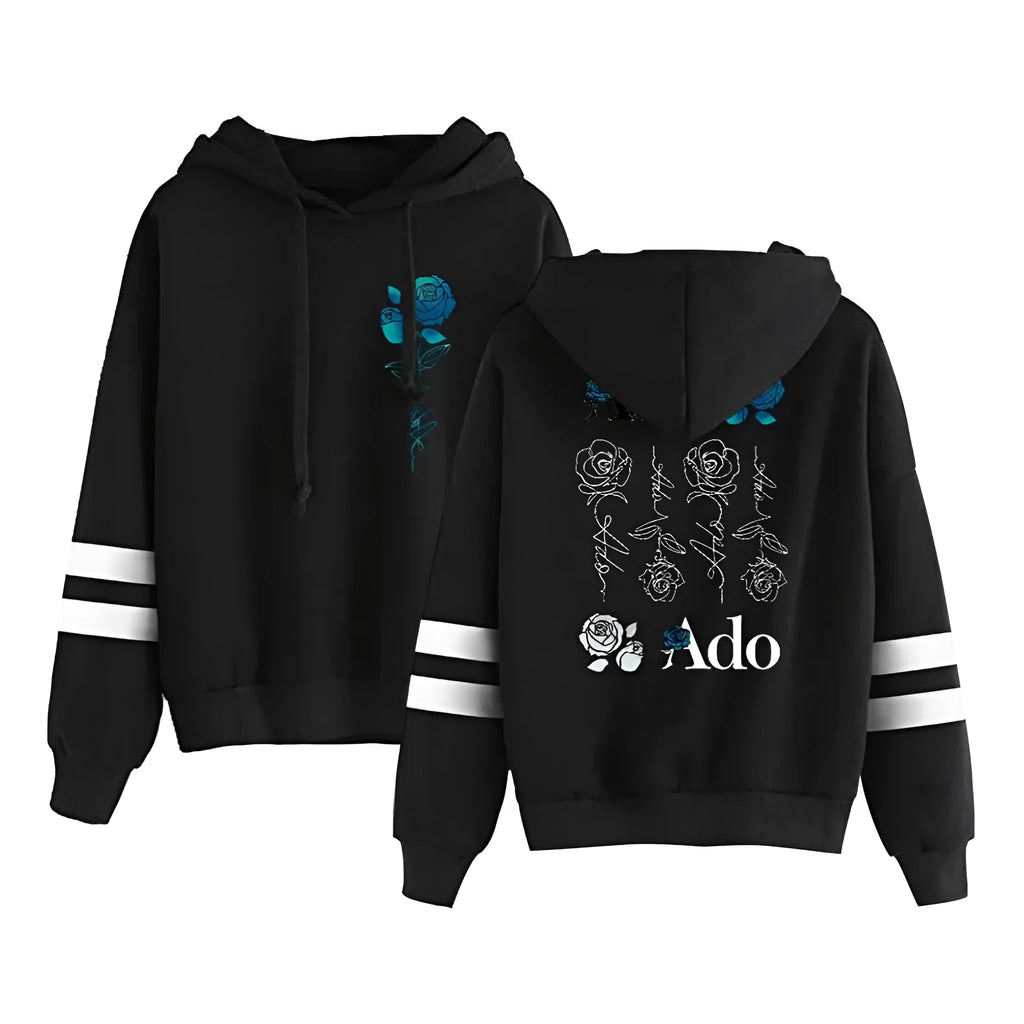 Black casual printed hoodie for women with half sleeves and loose shrug fit, side view