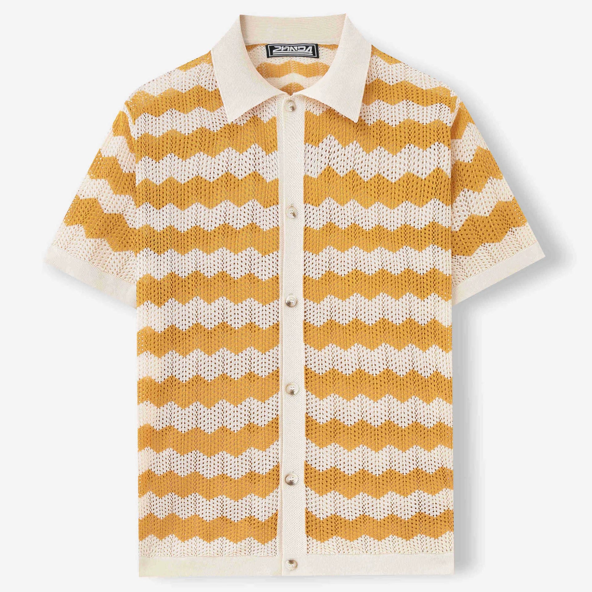 Tencel short sleeve sweater with hollow jacquard corrugated pattern in blue colour