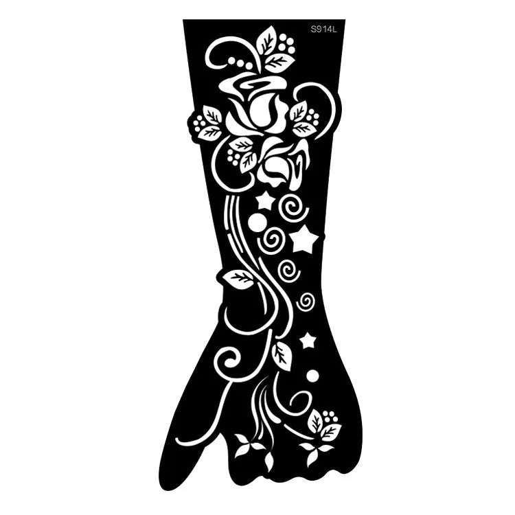 Geometric hollow template tattoo sticker with machine-cut edges and three-dimensional paper carving texture