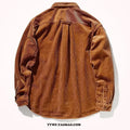 Caramel corduroy Hong Kong style loose fit cardigan shirt on hanger