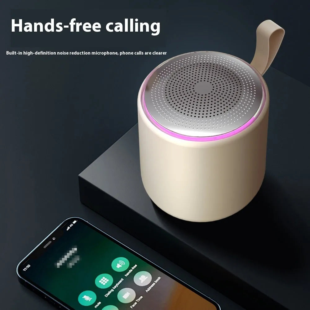 Bluetooth audio mini desktop portable speaker in beige with lithium battery and card insertion slot