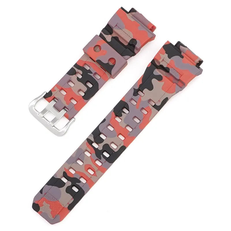 Camouflage TPU rubber watch strap with silver buckle, 12+7cm length