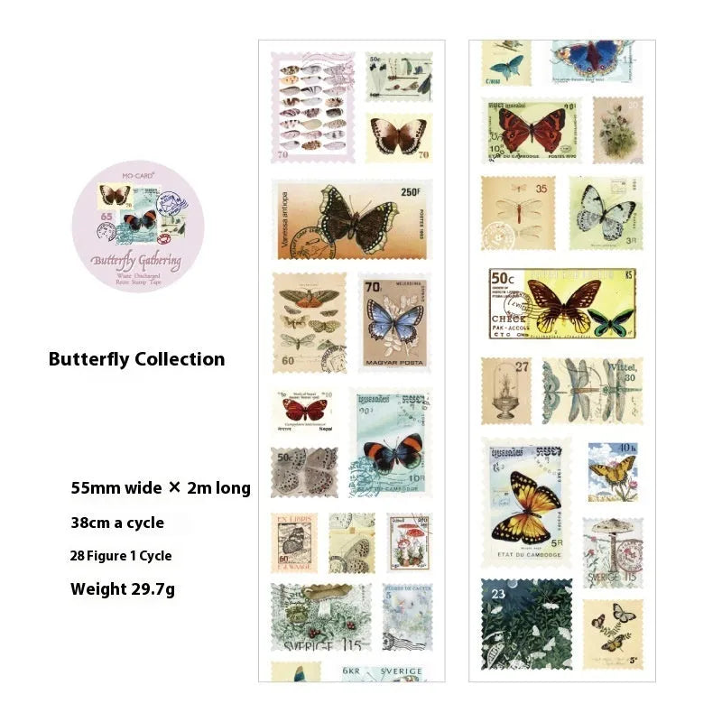 Retro DIY journal decoration coated paper stamp roll showing 55mm width and continuous pattern design