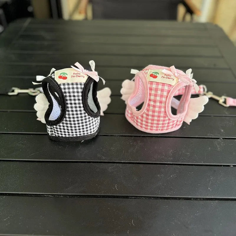 Cotton chest-back hand holding rope for small dogs in pink or black colour
