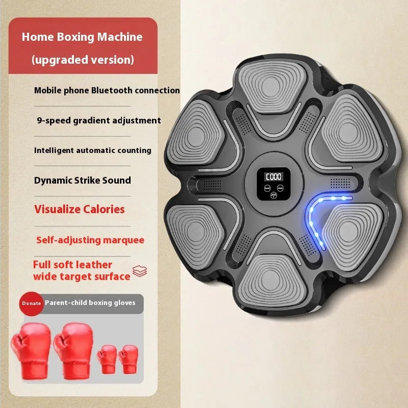 Smart music electronic boxing wall target with ABS construction and boxing gloves.