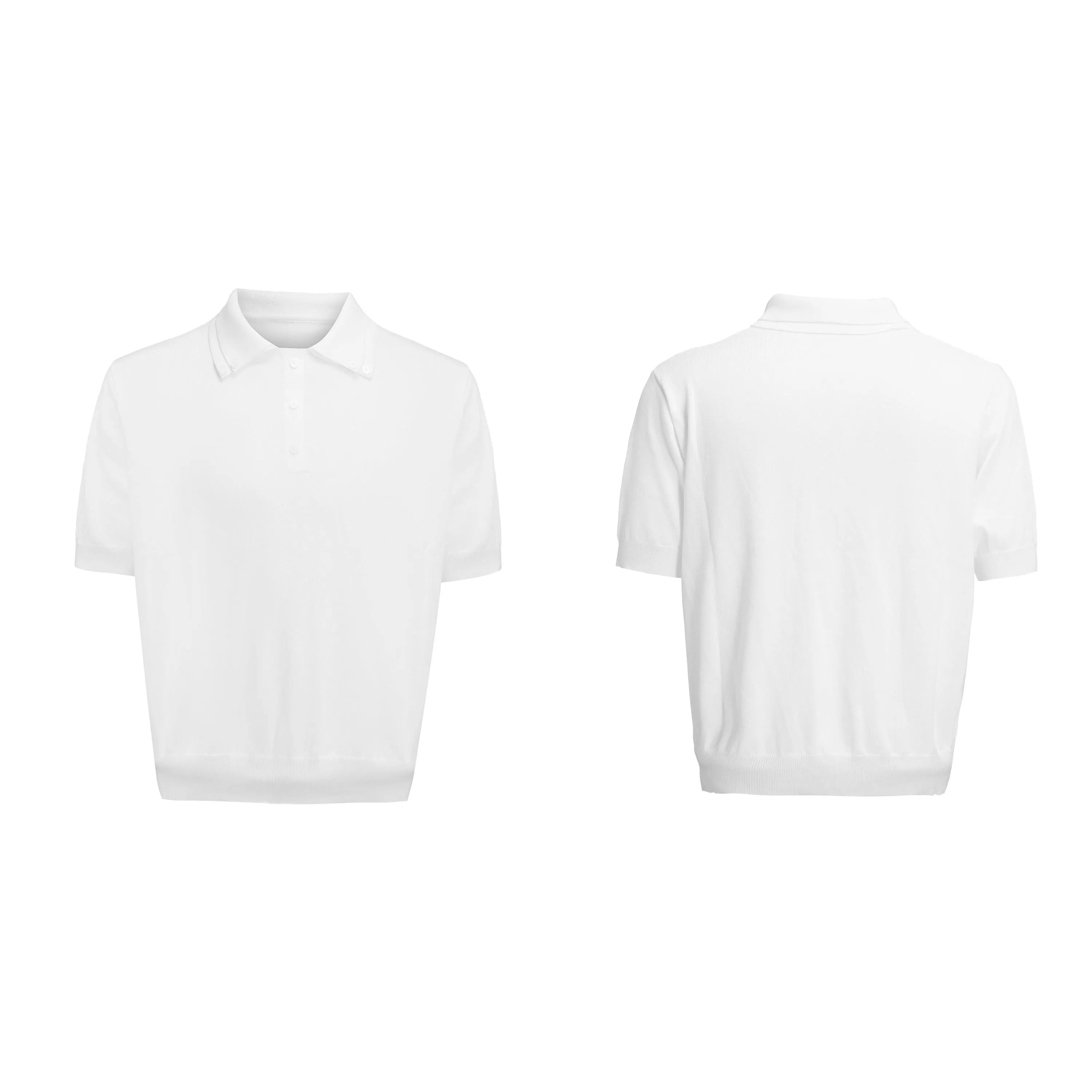Man wearing a grey double collar knit short sleeve t-shirt.