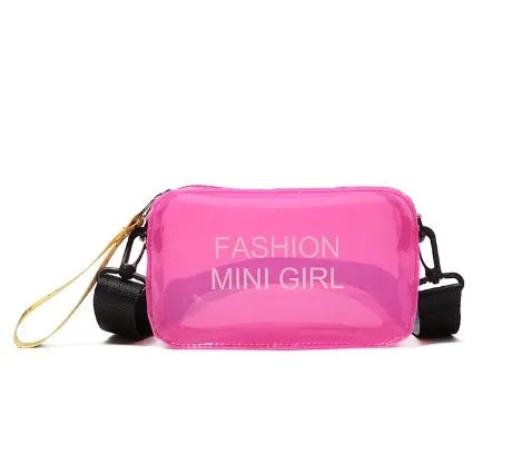 Transparent square jelly shoulder bag with single diagonal cross strap in various colour options